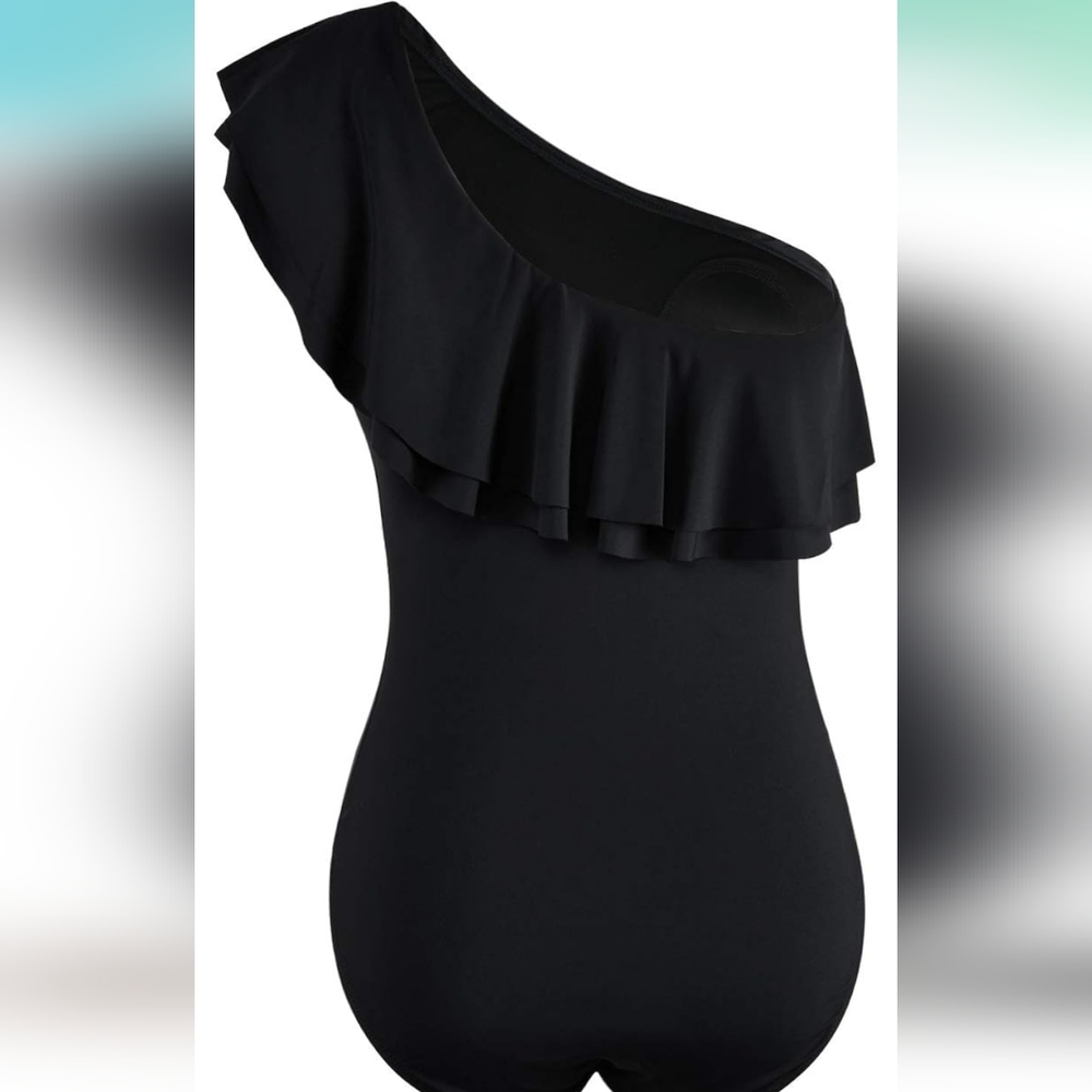 One Shoulder Swimsuits Slimming One Piece Ruffled Asymmetric - Picture 5 of 8